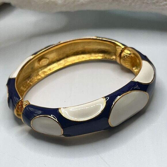 Blue White Enamel Gold Hinged Bangle Kenneth Jay Lane - Picture 10 of 14
